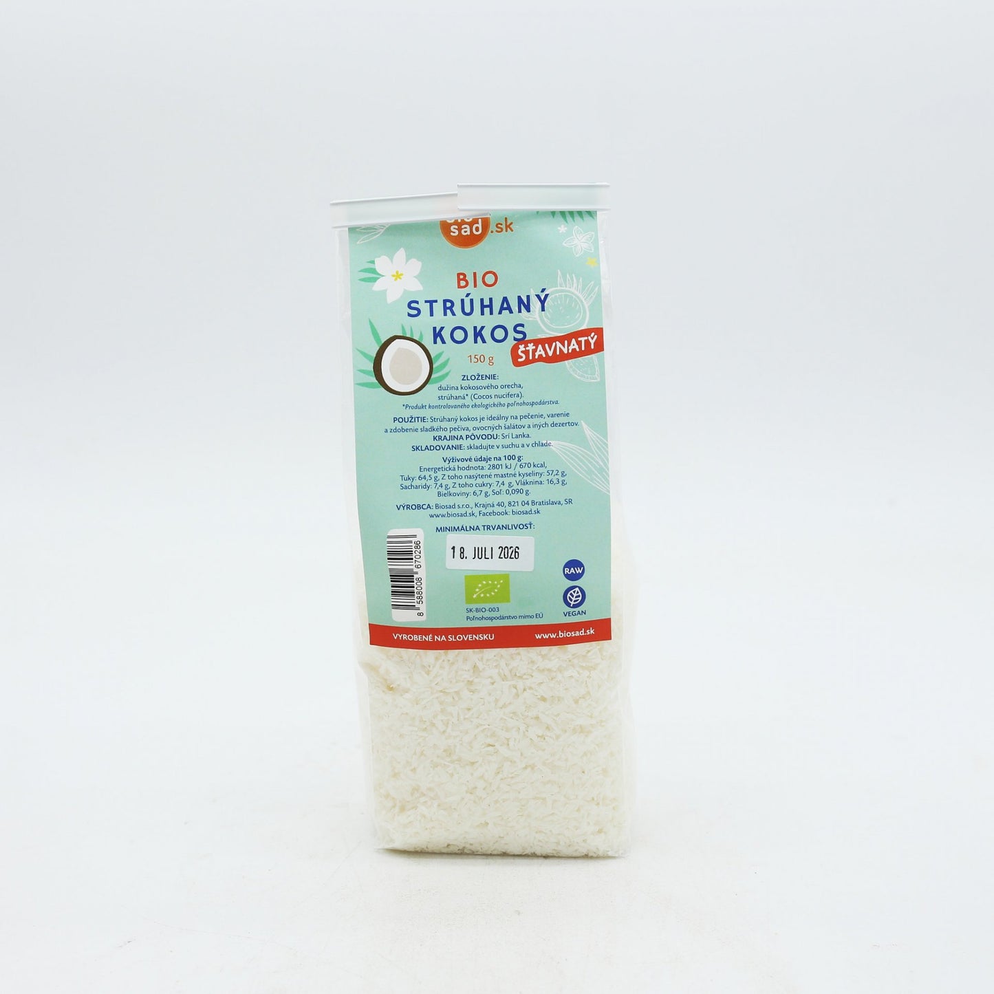 Bio kokos strúhaný šťavnatý 150g